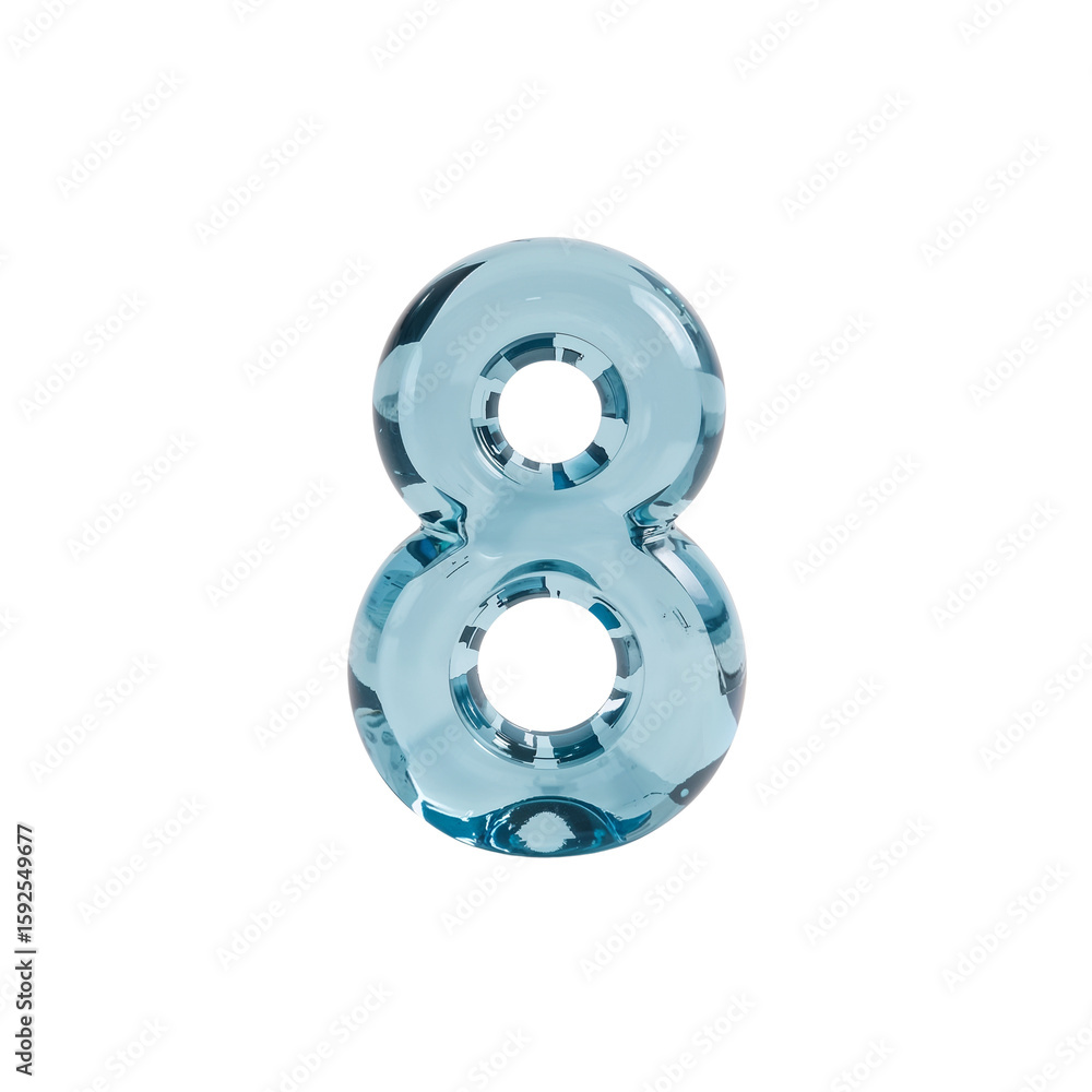 Poster translucent number eight, ethereal glow and isolated form against plain setting