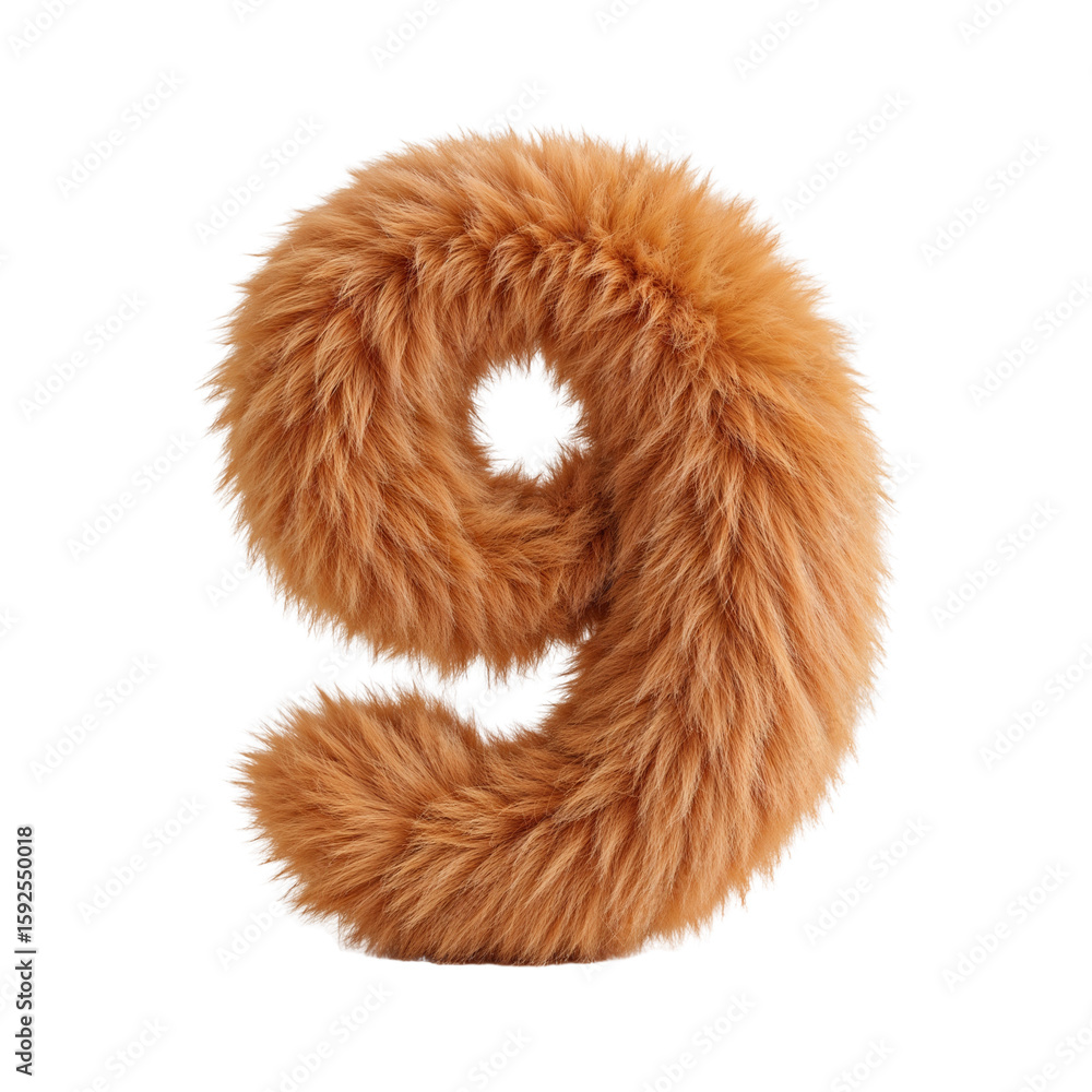 Poster fuzzy numeric abstraction featuring the number nine with fluffy texture