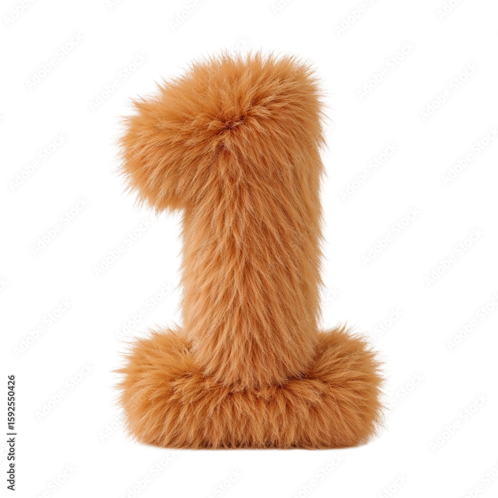 Poster fluffy textured number one illustration on a clean simple isolated transparent canvas