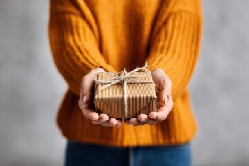 Gift wrapped in eco-friendly materials held in hands