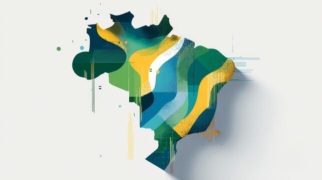 Abstract geometric map of brazil with vibrant colors and patterns