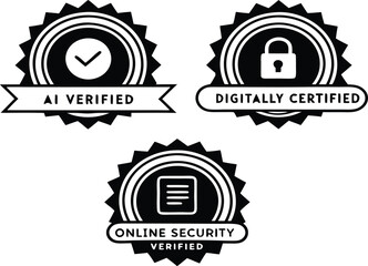 Verified digital security and ai certification badges silhouette