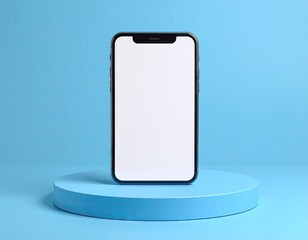 Smartphone on a light blue pedestal
