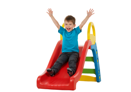 little boy playing on a slide