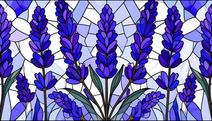 Beautiful Stained Glass Window Design Featuring Stylized Lavender Flowers