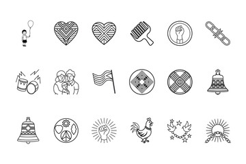 Collection line art icons representing freedom celebration juneteenth liberty