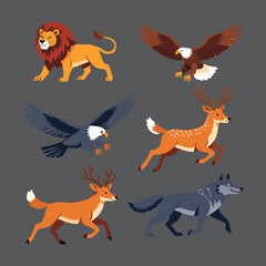 Colorful Illustration of Running Wild Animals