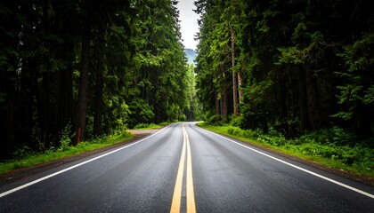 Road through a lush forest