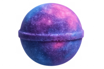 Colorful bath bomb with galaxy colors isolated on transparent background, ideal for wellness and body care projects
