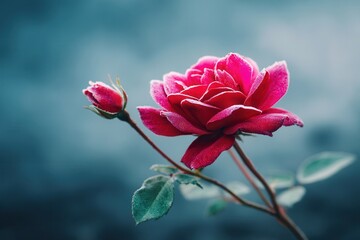 Romantic rose in soft focus with blue background