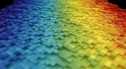 Abstract digital art with vibrant color blocks arranged in a gradient pattern. The design features a 3D effect with a shallow depth of field creating an eye-catching visual.