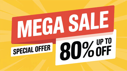 Red and white mega sale banner with 80 percent off