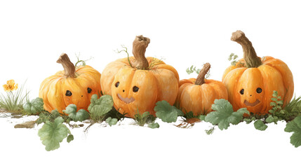 Transparent halloween pumpkin display autumn garden illustration cheerful atmosphere close-up view