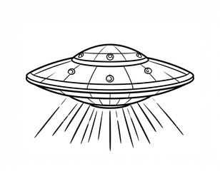 Simple black and white illustration of a flying saucer
