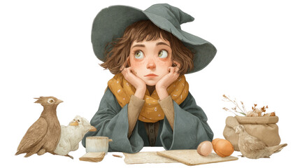 Transparent halloween adventure a young witch's daydream in a cozy setting