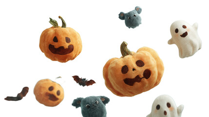 Transparent halloween decorations featuring fun pumpkins and ghosts in a whimsical setting