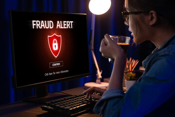 Cyber security software show alert of cyber attack for protection brisk. Danger from virus,...