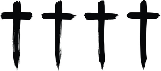Abstract black brushstroke crosses, minimalist design with bold strokes, religious symbolism, spiritual concept, artistic expression, modern graphic illustration