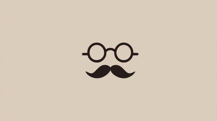 Minimalist icon of glasses and mustache on beige background