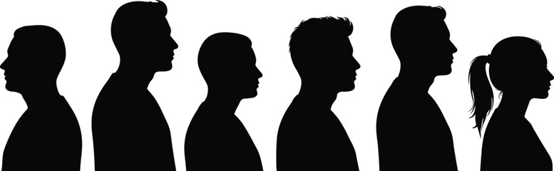 Silhouettes of diverse individuals side view, inclusion concept, identity design, teamwork unity, professional representation, community connection, corporate diversity