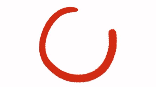 Red hand-drawn circle with rough brush stroke on white background forming imperfect round

