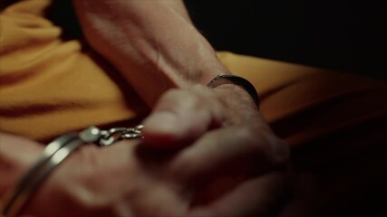ECU of inmate's hands in handcuffs. Full HD. - Powered by Adobe