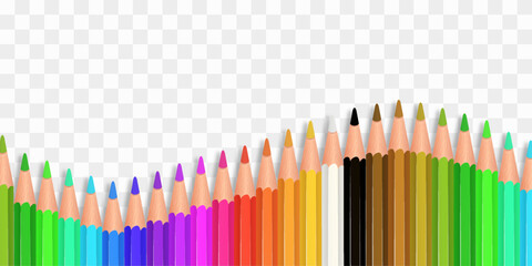 Vector set of colored pencils png. Back to school. Realistic set pencils for draw. Drawing collection for artwork. Vector illustration isolated on transparent background.