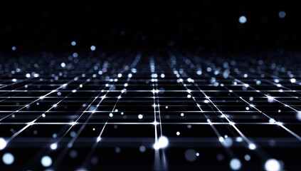 Abstract digital grid with glowing particles