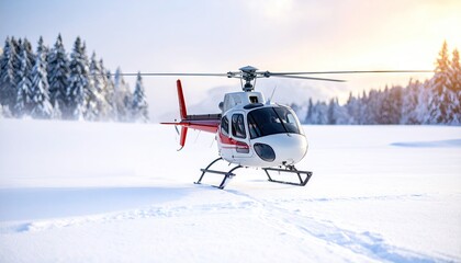 Helicopter on snow-covered landscape