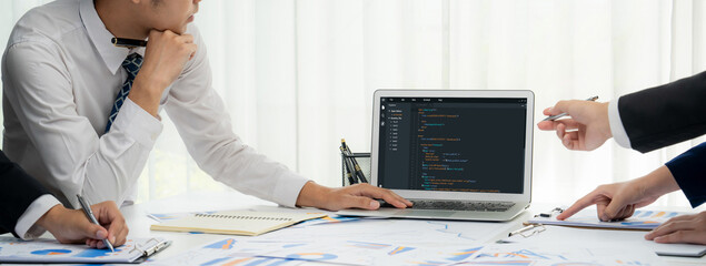 Software development programming on computer screen for brisk application and program coding