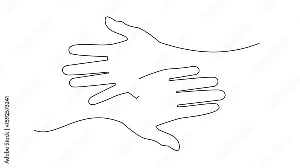 Poster animated self drawing of continuous line draw hands and heart. full length one line animation. 4k