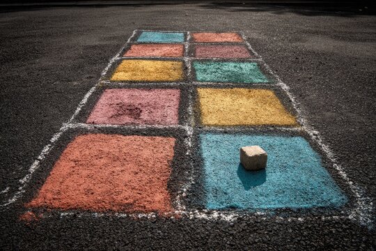 Colorful hopscotch on asphalt