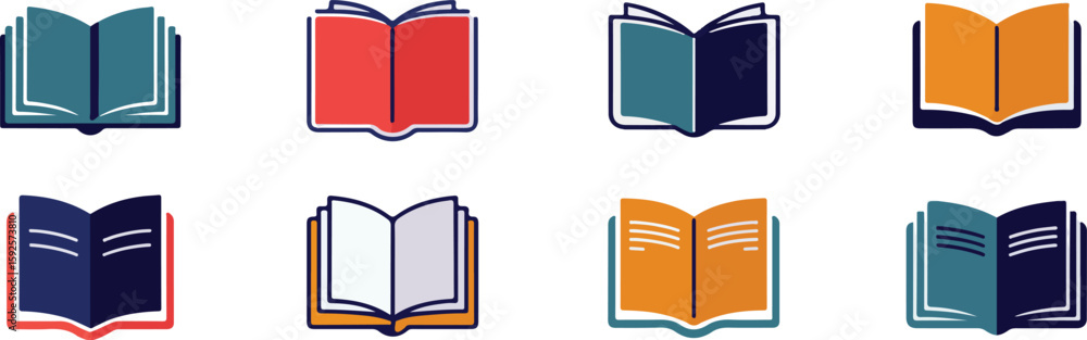 Poster open books with colorful covers and pages reading knowledge vector bundle collection set pack templa