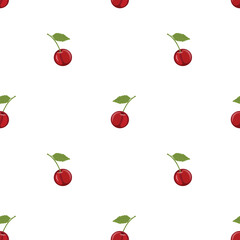Minimal Cherry Seamless Pattern, Red Cherry Fruit Repeat on White, Cute Handdrawn Cherry Motif for Fabric and Paper