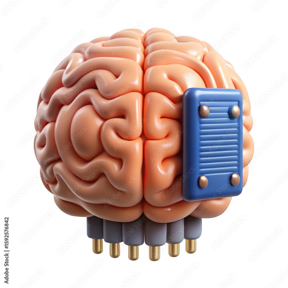 Poster 3d brain with futuristic interface isolated on transparent background