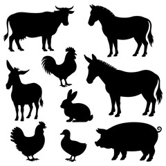 Silhouette collection of farm animals illustration