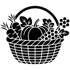 Basket filled with pumpkin carrots and grapes art