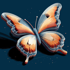 Stylized butterfly illustration with intricate lines and vibrant colors
