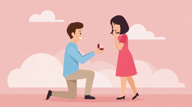 Man Proposing to Woman in Pink Sky Setting