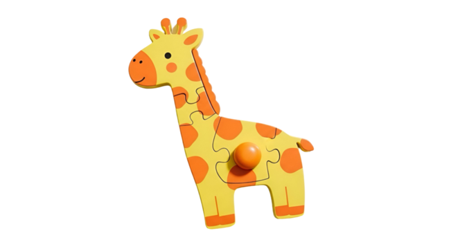 Giraffe Puzzle Toy Completes Itself on Transparent Background, Educational Toy Theme