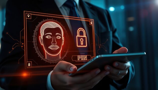 Biometric authentication security concept demonstrating facial recognition process