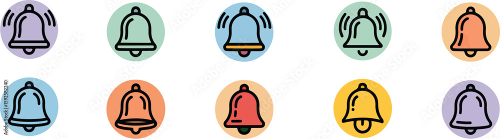 Poster colorful bell icons ringing alert notification sound chime alert vector vector bundle collection set