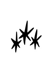 Three minimalist star shapes, abstract black sparkles illustration
