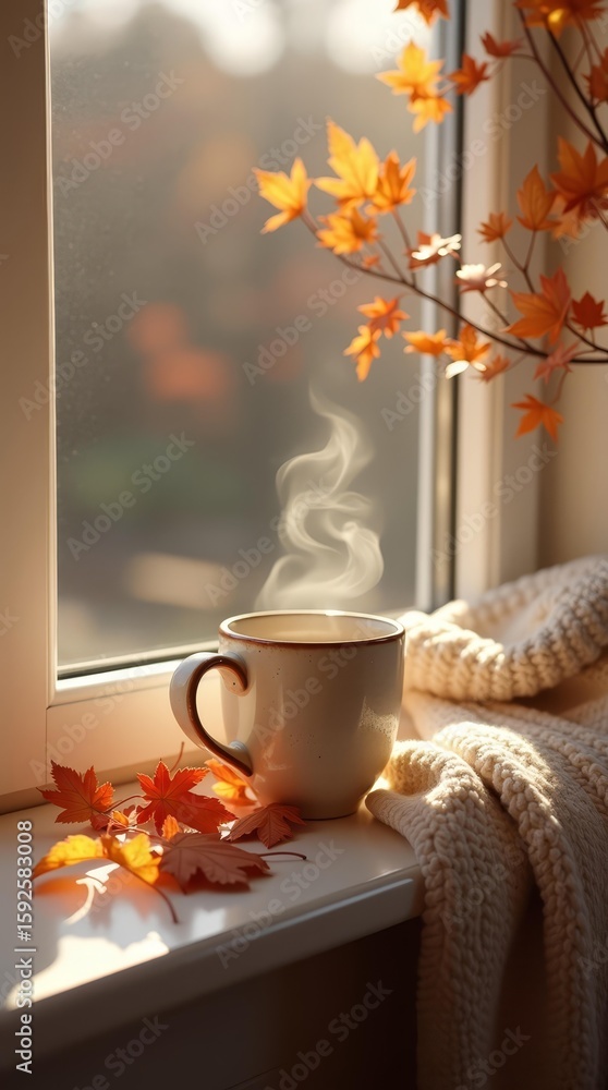Poster serene autumn still life for editorial and design background use.