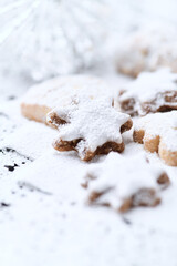 Christmas cookies on bright background. Soft focus. Close up.	
