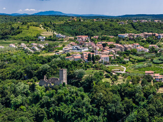 Panoramic shot of the town of Momjan in Sitria Croatia during summer