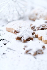 Christmas cookies on bright background. Soft focus. Close up.	