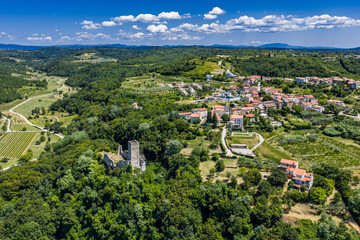 Panoramic shot of the town of Momjan in Sitria Croatia during summer