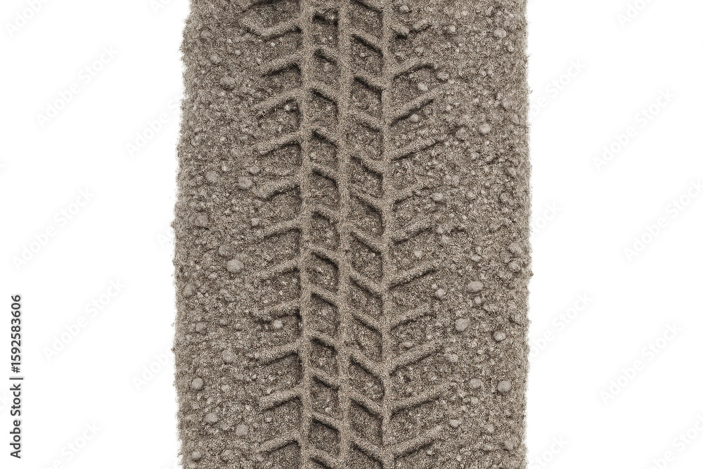 Poster tire track imprint creating a path through dirt with transparent background