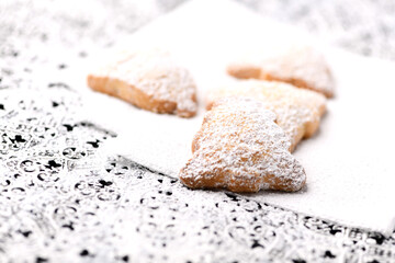 Christmas cookies on bright background. Soft focus. Close up.	